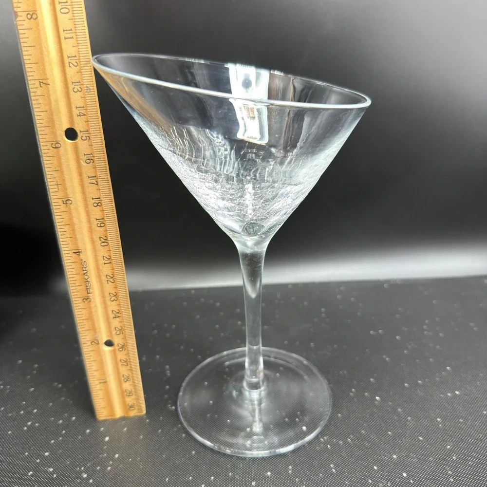 Pier 1 Clear Slanted Rim Crackle Glass Martini Cocktail Stemware Clear Art Glass